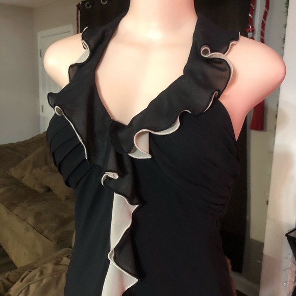 DressBarn Collections black cream Dress Ruffle woman size 8 sleek Date Back - Picture 3 of 9